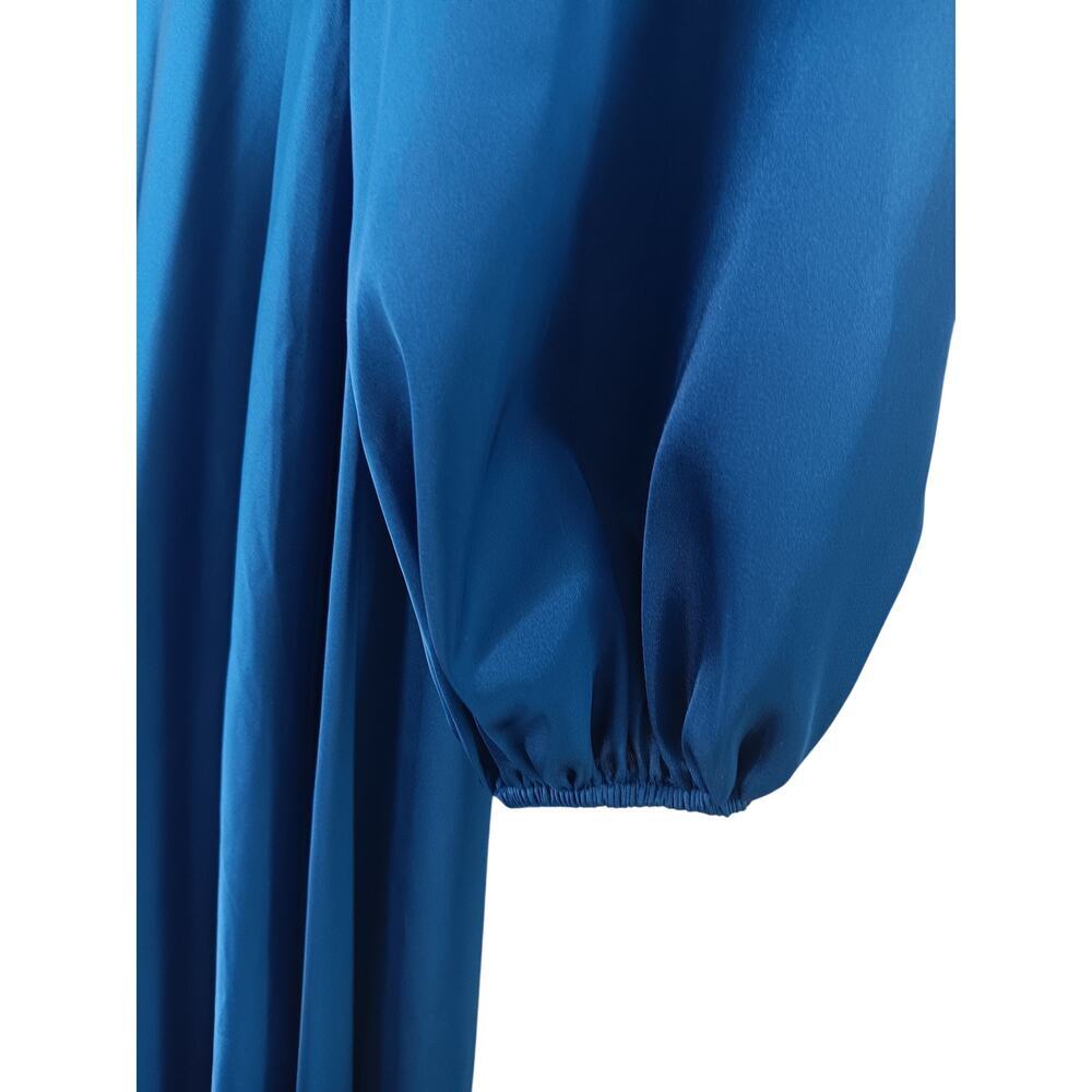 New Tags Ieena Mac Duggal Dark Blue One Shoulder Satin Hi Low Gown Sz 4 - Picture 9 of 16